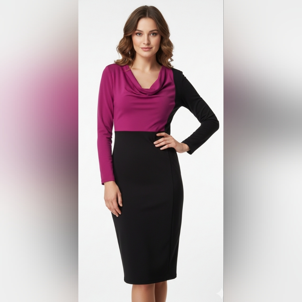 Narciso Rodriguez Long Sleeve Black and Purple Dress Size M.